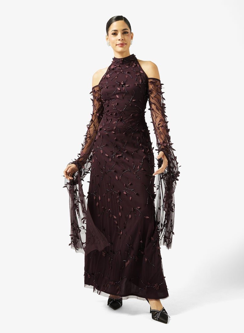 بيوت فستان ماكسي بأكمام كاب ورقبة عالية - Image 1